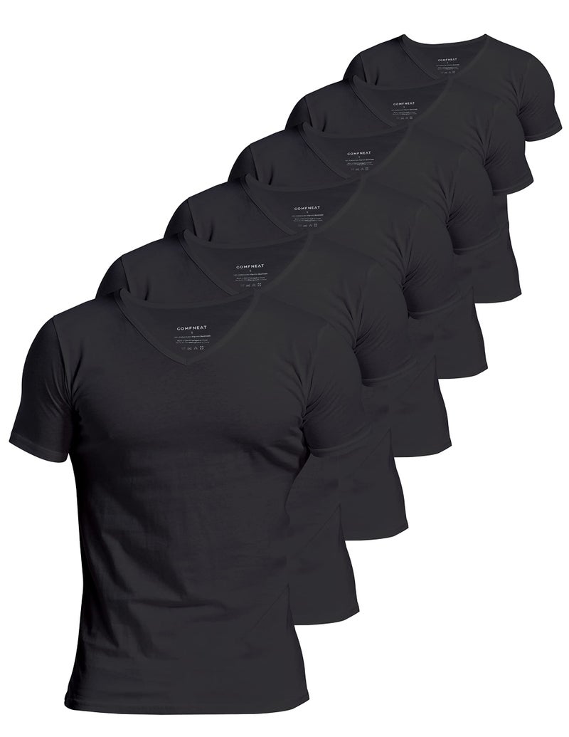 Comfneat Men's 6-Pack Undershirts 100% Cotton Comfy V-Neck T-Shirts (Black 6-Pack, XL) - Image 1